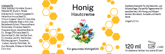 Etikett Honig Hautcreme "Wabe"