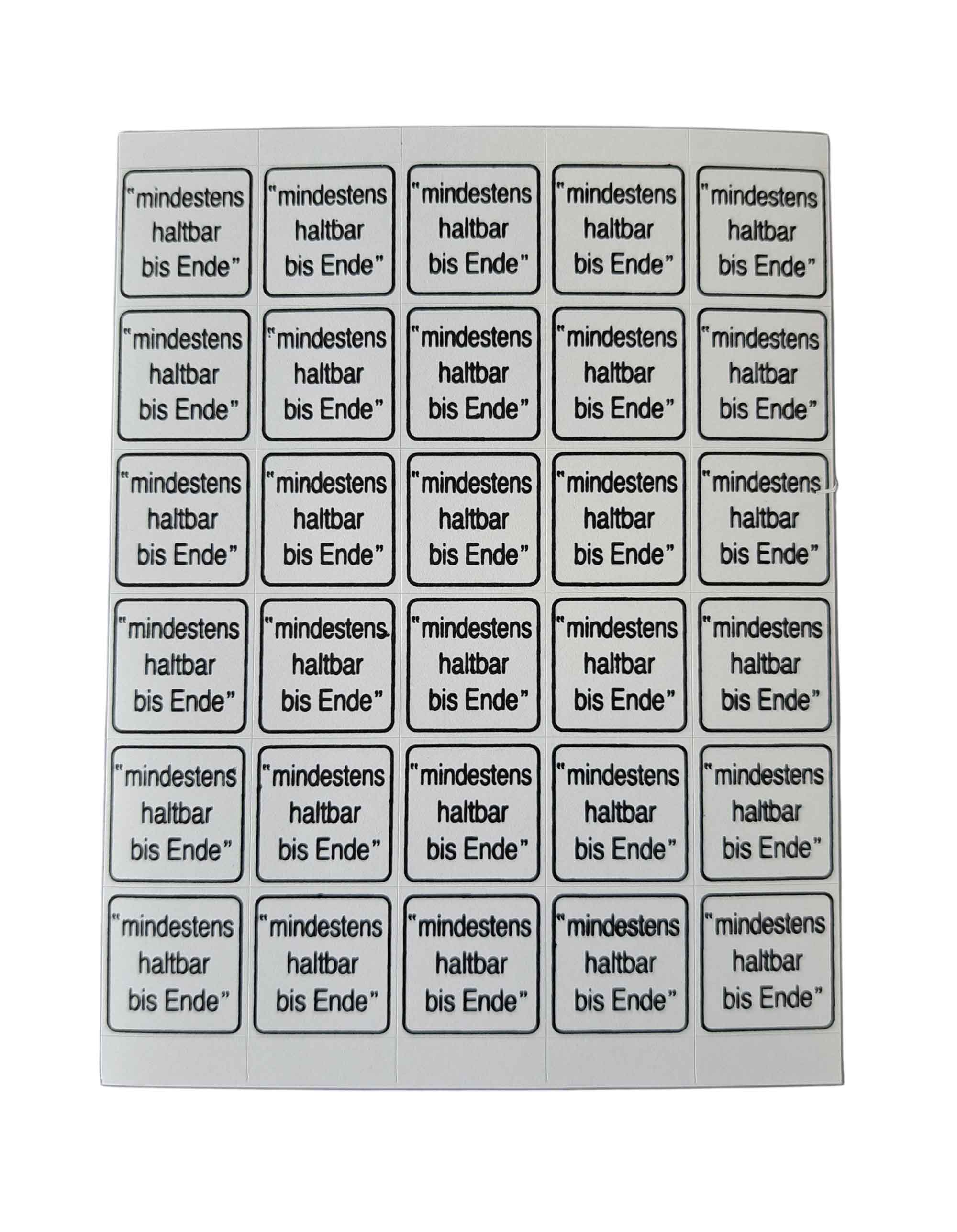 Haftetikett "mindestens haltbar bis Ende"