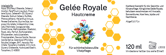 Etikett Gelee Royale Hautcreme "Wabe"