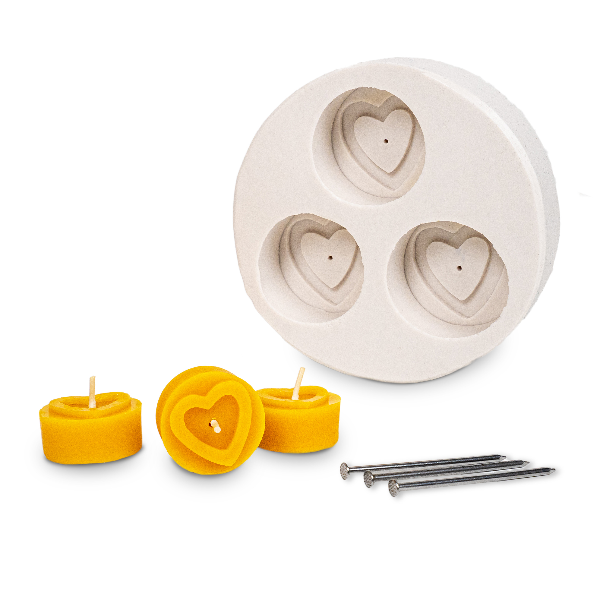 Gießform 3er Teelicht Herz innen