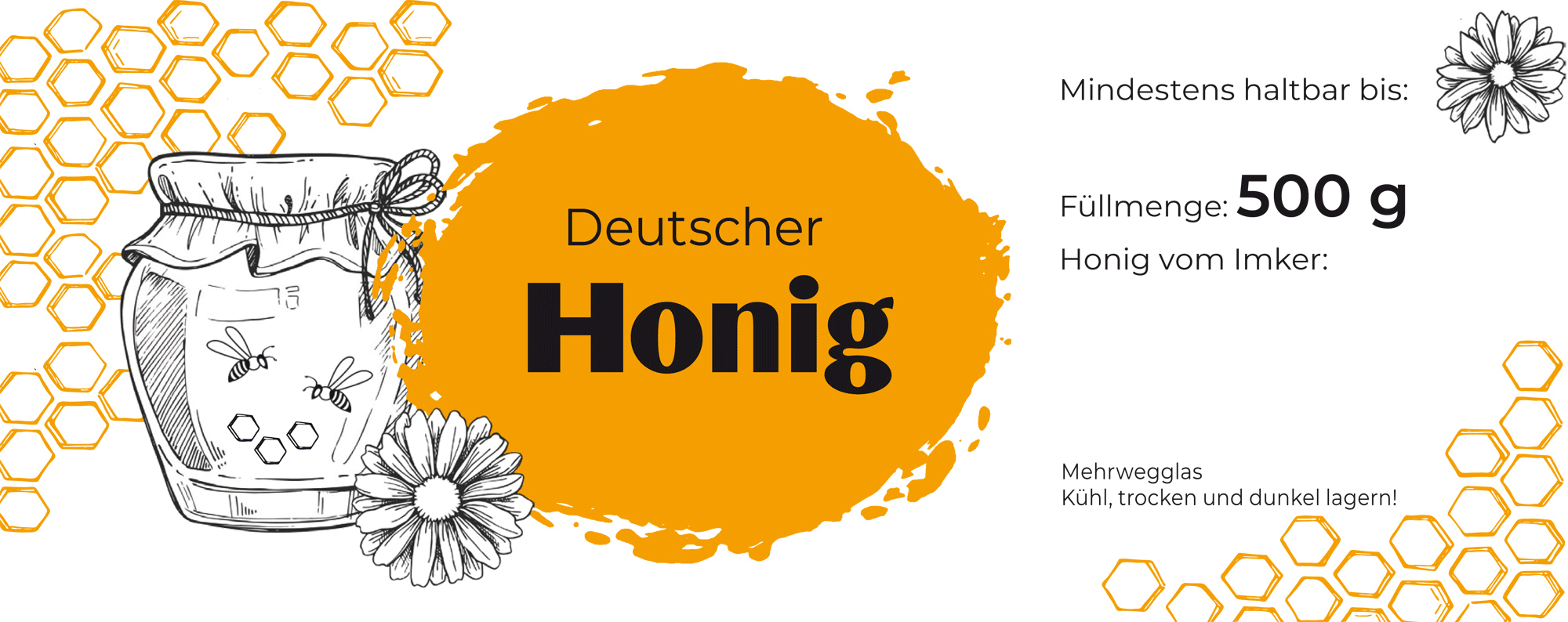 Honigglas-Etikett "Honigglas mit Wabe"